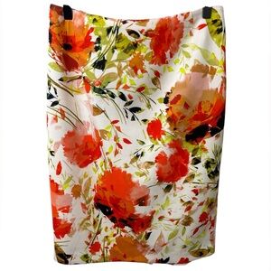 Kasper Floral Pencil Skirt Women 4 Orange White Stretch Career Chic Casual